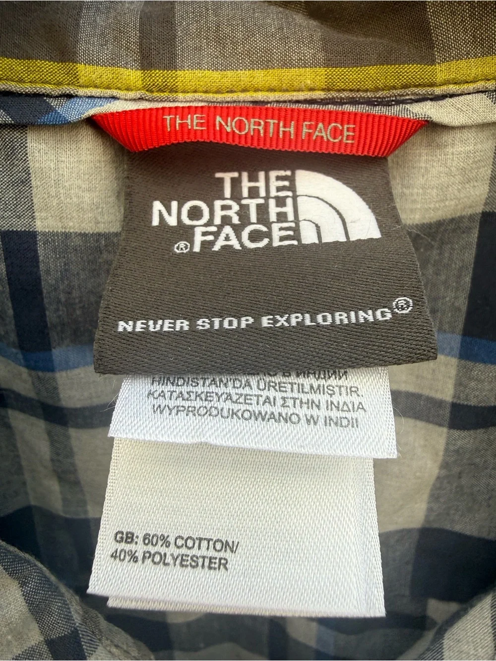North Face Men's Blue Gray Plaid Short Sleeve Snap Button Down Shirt Size Large